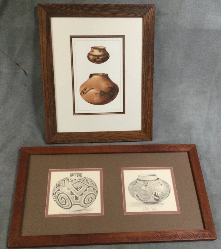 Vintage Art Print American Indian Pottery Lot Of 2 Framed – 1 Signed Paula Beck