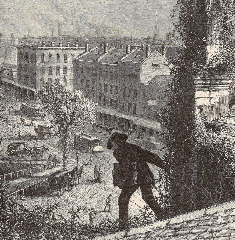 BUFFALO NY – Main Street View from St. Paul’s Church 1872 Antique Wood Engraving