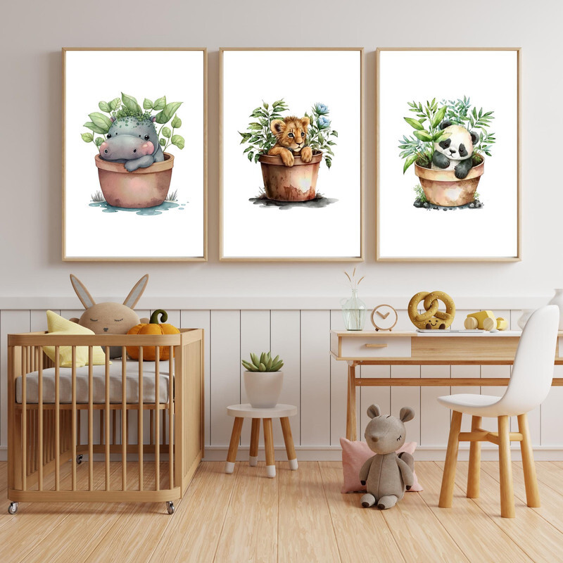 Prints Children's Bedroom Wall Art Posters 3 Set Safari Animals Nursery Print gallery