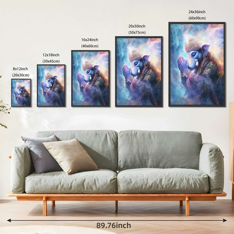 Ganesha Praying Framed Canvas Print Spiritual Wall Art Home Decor gallery