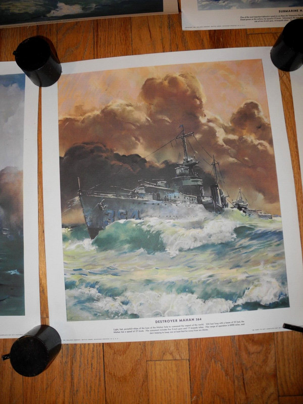 LOT OF 5,1938,PRE-WWII,COLOR PRINTS OF US NAVAL WAR SHIPS,BY "KELLOG",14X16 gallery
