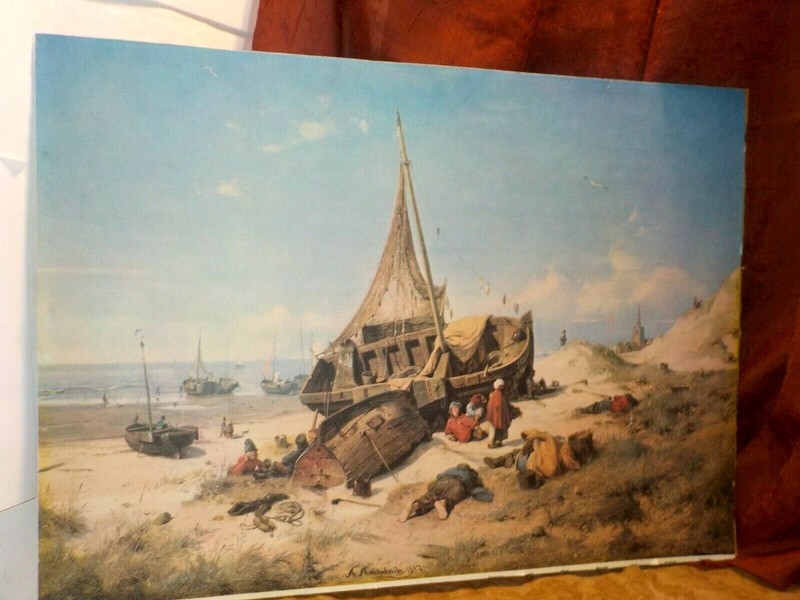 Antique Lithograph Andreas Achenbach Printed in France Large 14×19″ Thick Paper