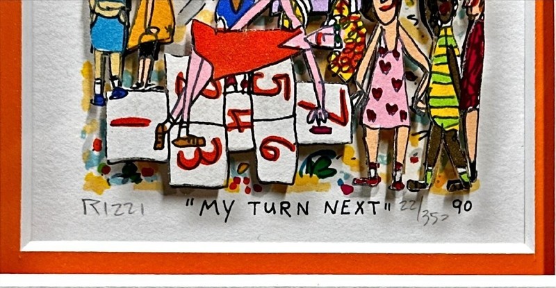 James Rizzi MY TURN NEXT 1990 Hand Signed Vintage 3-D Serigraph Framed Pop Art gallery