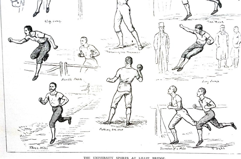 University Sport Lillie Bridge 1877 HURTLE TRACK MALLET LONG JUMP Matted Print gallery