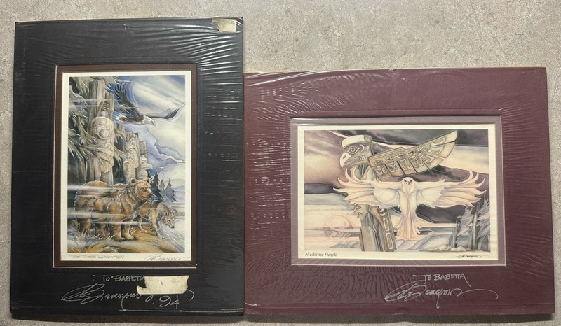 2 Jody Bergsma Signed Matted Art Prints “THE THREE WATCHMEN” & ”MEDICINE HAWK”