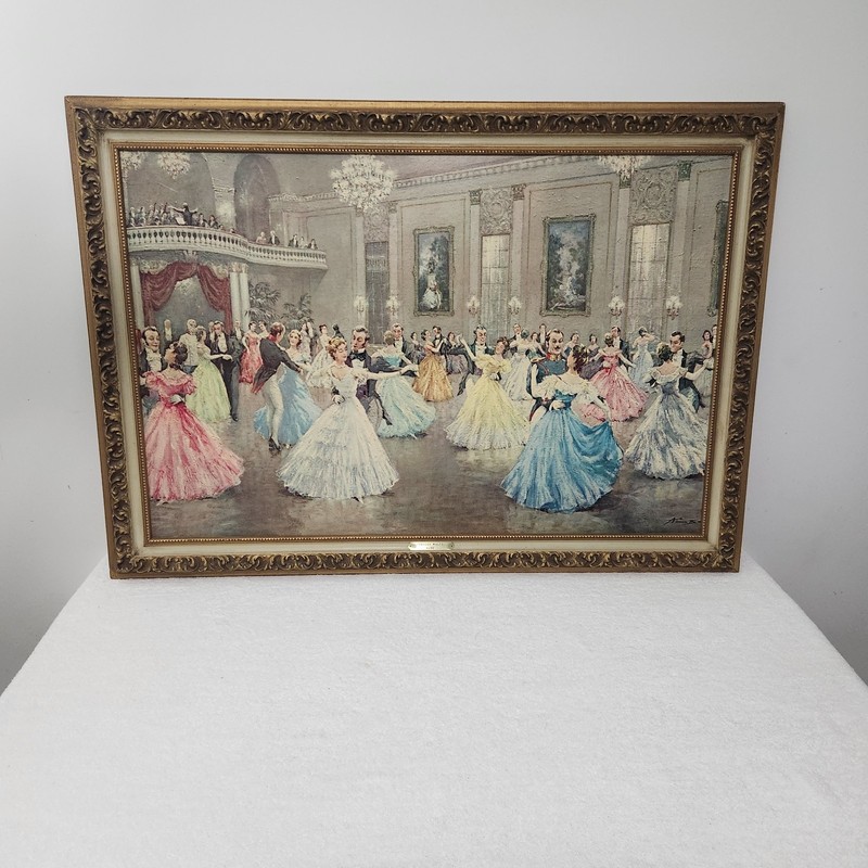 Vintage August Albo Lithograph Ballroom Strauss Waltz Framed Signed (41.5×29.5)
