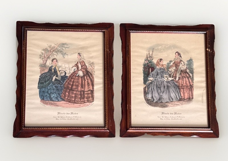 2 Framed Victorian Print Miroir Des Modes by Anais Toudouze vintage reproduction