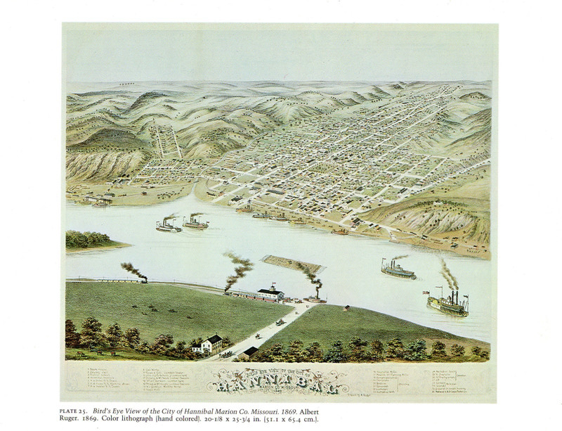 CITY 1976 Vintage Birds Eye View Hannibal Missouri (1869)» Color Art Lithograph