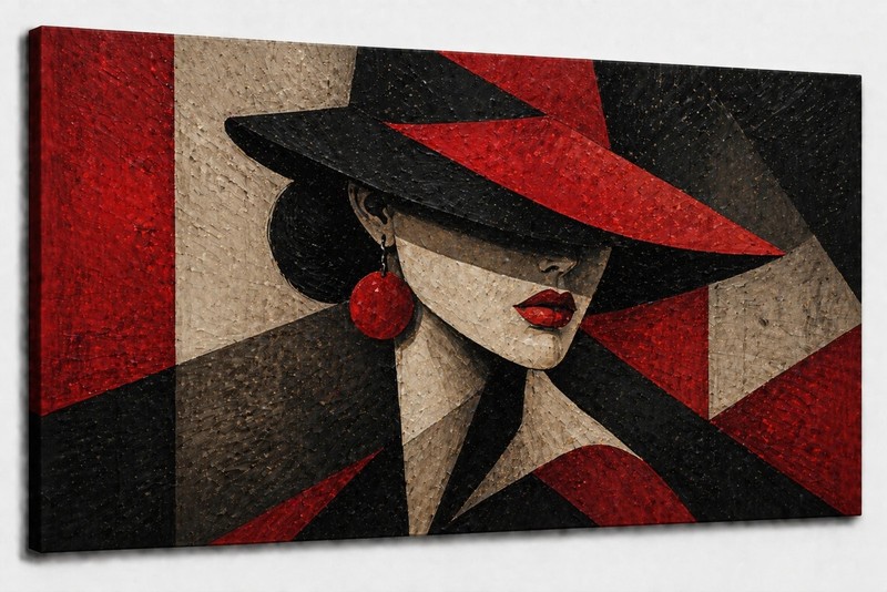 ICE ARMOR Large Canvas 24x36" Red and Black Geometric Woman Art