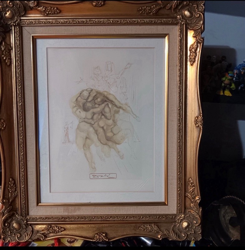 Salvador Dali Signed Matted & Framed Surreal Figures Print with seal & papers