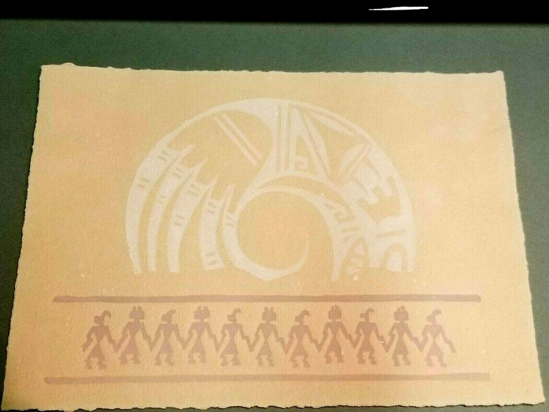 FINE WOOD BLOCK IMPRESSION PETROGLYPH ART NANCY J YOUNG NM ARTIST NATIVE SUNRISE