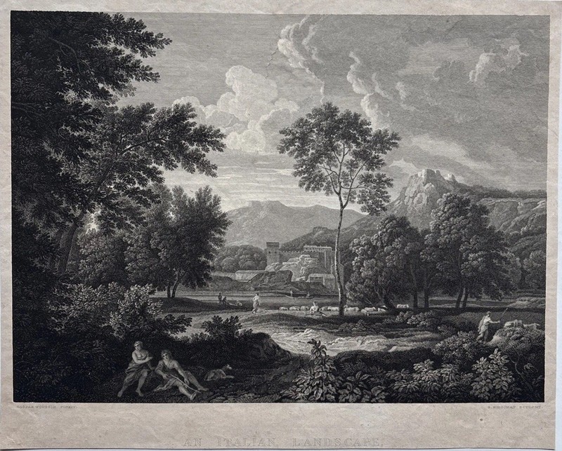 Antique An Italian Landscape Engraving Forest Castle Figure Samuel Middiman 1795