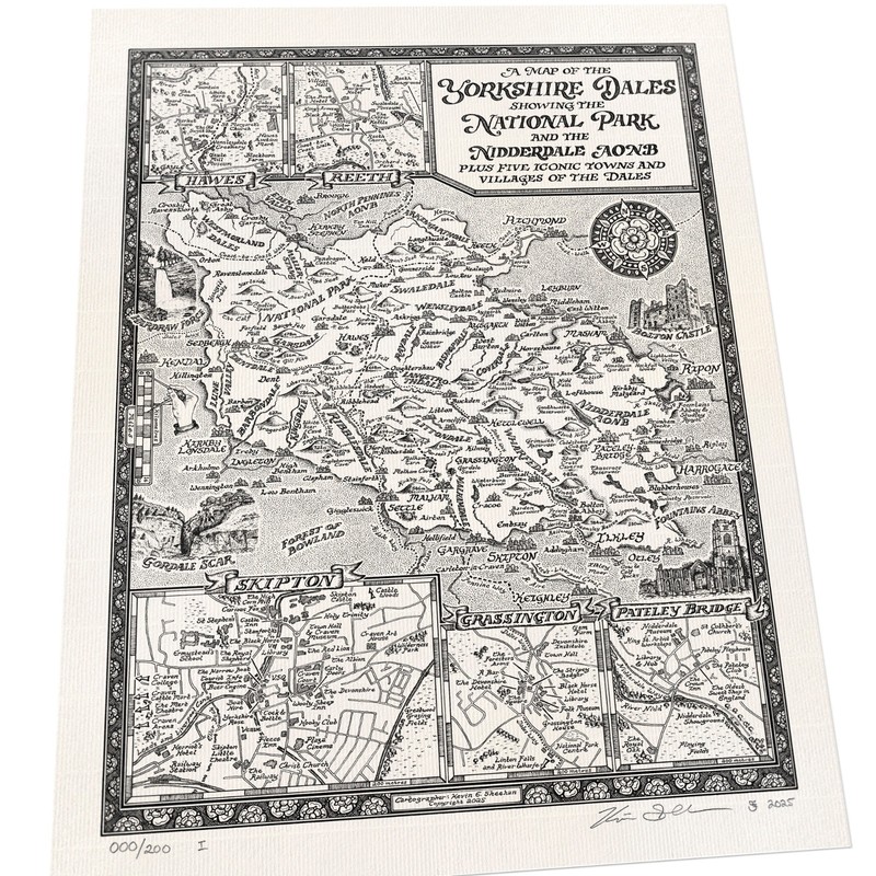 Yorkshire Dales Map [with mount] - Fine Art Prints Hand Drawn by Manuscript Maps gallery