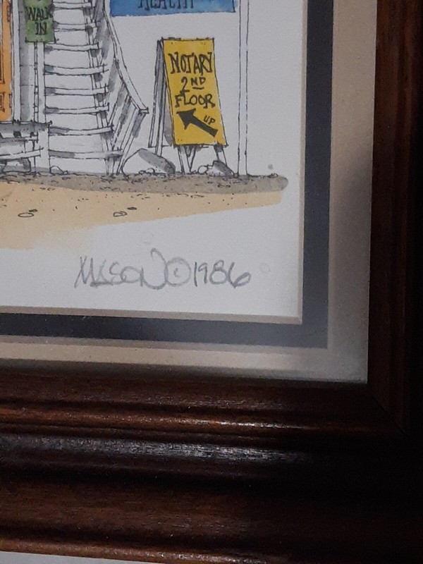 VTG Roger Mason Signed Watercolored Print "Insurance Office" 1986 Artwork #195 gallery