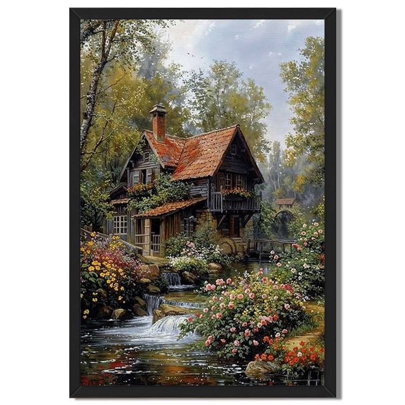 Cottage by the Stream Landscape Wall Art Canvas Oil Paintings Reproduction