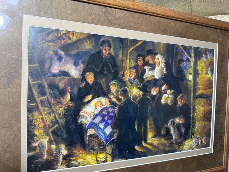"An Amish Nativity Scene - Miracle In The Barn" Color Print - Matted And Framed gallery