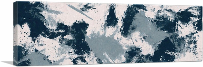 ARTCANVAS Blue Gray White Modern Panoramic Canvas Art Print