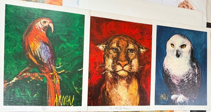 3 Animal Paint print Signed Artwork 18 x 14 Set