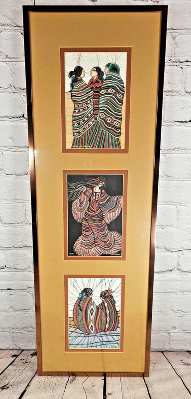 Kae Taylor Signed Limited Edition Batik Print Triptych Native American Art 30×10