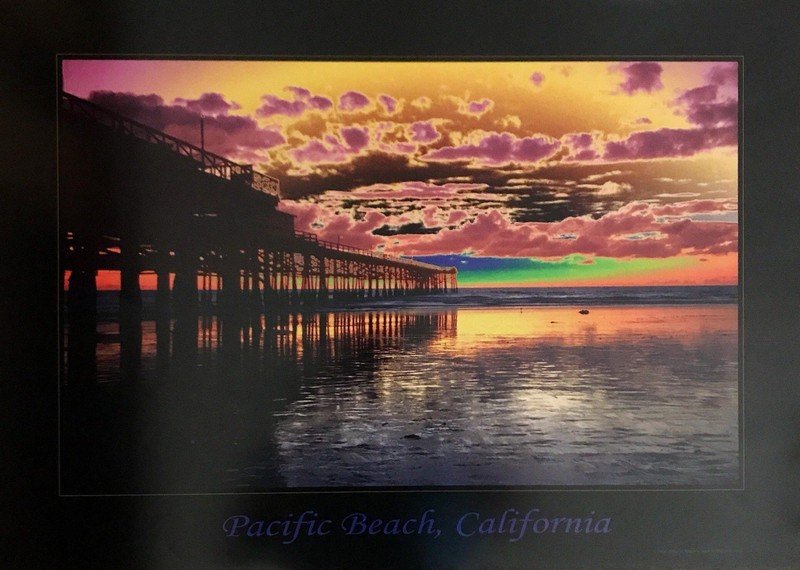 San Diego Pacific Beach Crystal Pier Psychedelic 1998 Vintage Art Print 20 x 28