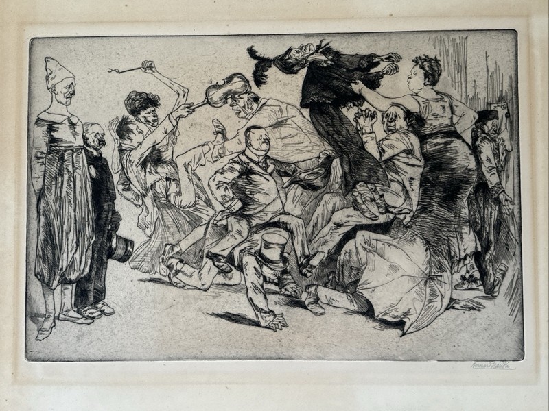 BERNARD NAUDIN ETCHING LE TOURBILLON DE LA VIC 1914 ANTIQUE LARGE PORTRAIT RARE