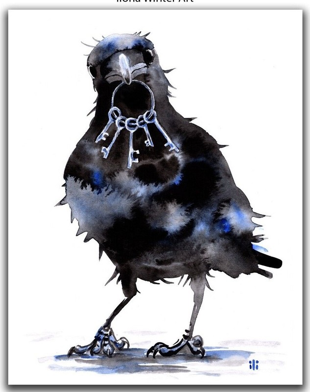 Personalised Crow and Keys Painting Print «Keys to Happiness» by Ilona Winter