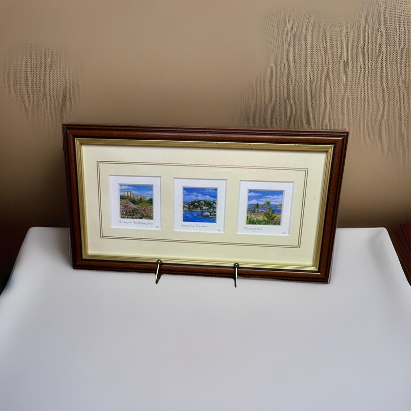 Global Miniatures 3 MINI PRINTS Framed Matted Hand Titled Initialed By Artist