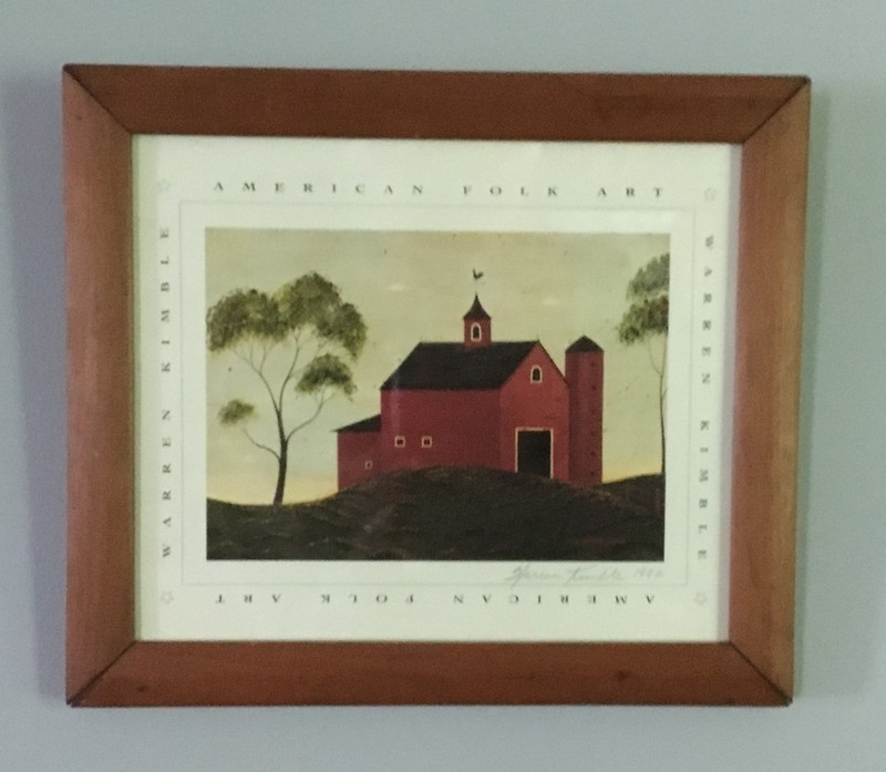 Warren Kimble Print Red Barn Framed 11″ x 9.5″ Signed 1992