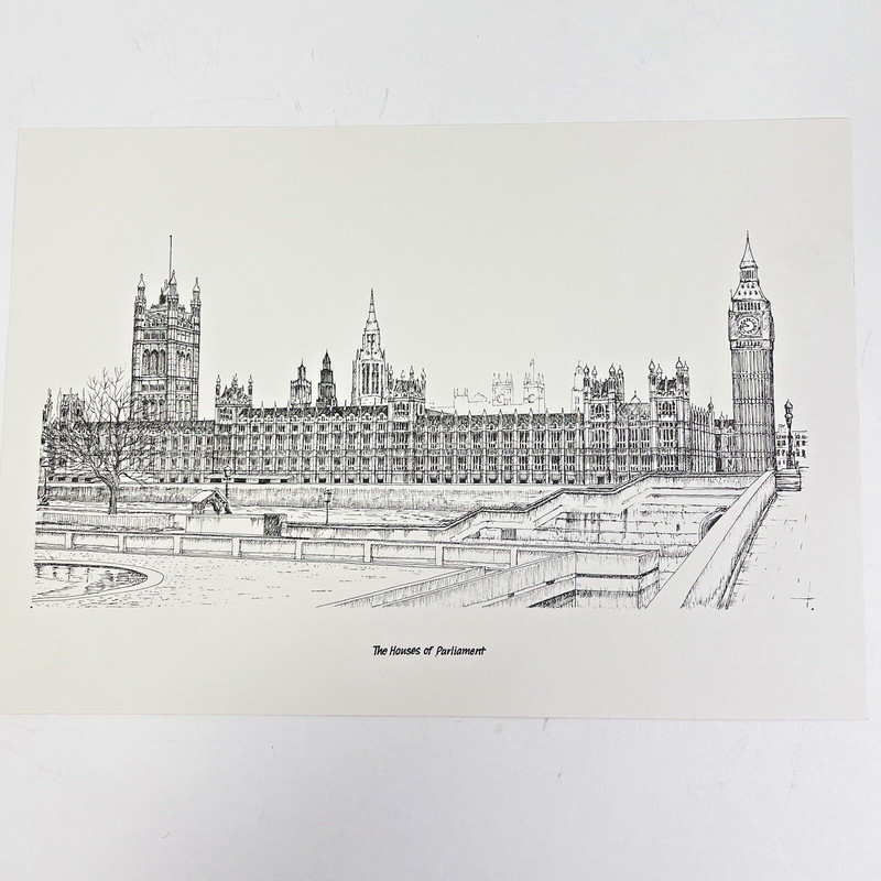 BERNARD SMITH Vintage 1970 Art Prints London Landmarks Set of 6 Ink 12x8" gallery