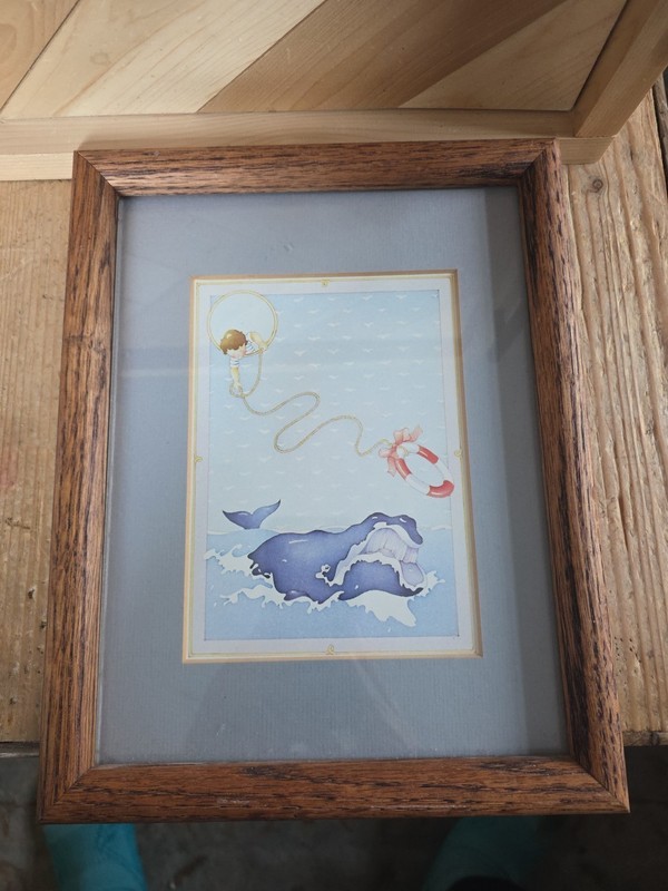 Framed Decorative Art, Illustration of a Whale and Child