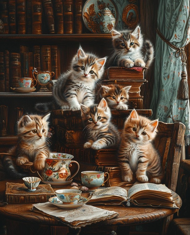 8×10 Art Print Group Kittens Sitting Table – 21700940