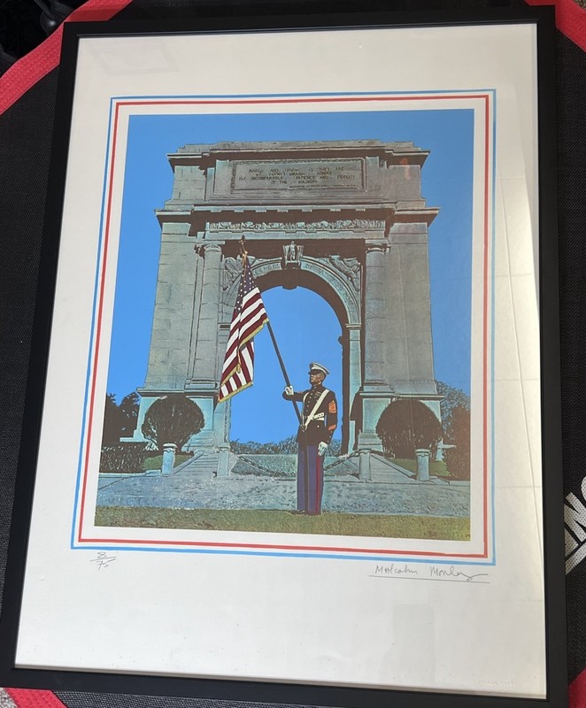 Malcolm Morley «Marine Sergeant at Valley Forge» Signed 8/75 & Framed 24×31”