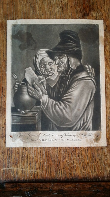 1790 ANTIQUE GEORGIAN MEZZOTINT ENGRAVING - THE FLEMISH POET - ROBERT SAYER gallery