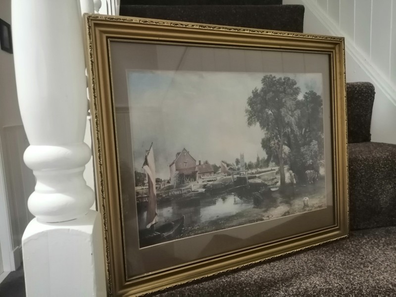 Dedham Lock And Mill By John Constable Vintage Signed Mounted Print 22″ x 18 1/2