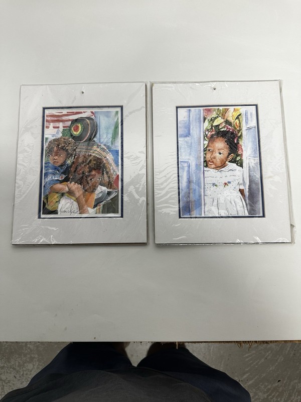 Set of 2 Mouche Bouvrais Watercolor Art Prints Caribbean Island Life Matted 8×10