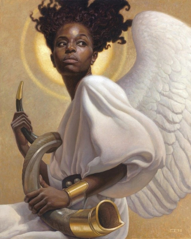 Black African American ANGEL holding a SHOFAR poster print Home Decor