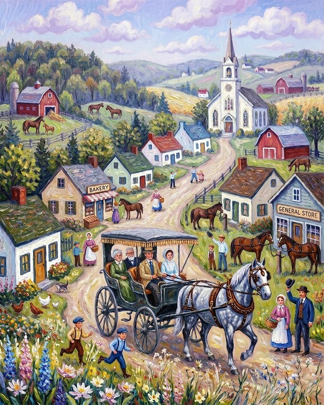 Farm House Art Folk Art Sunday Morning 8×10 art print. Free Shipping 0319