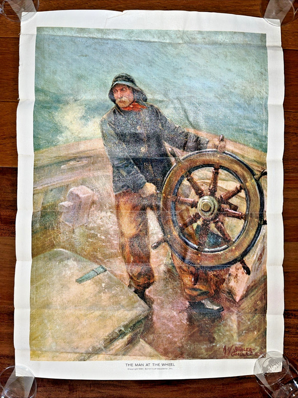 1961 Augustus Bühler Print The Man At The Wheel Gorton’s Gloucester Fisherman