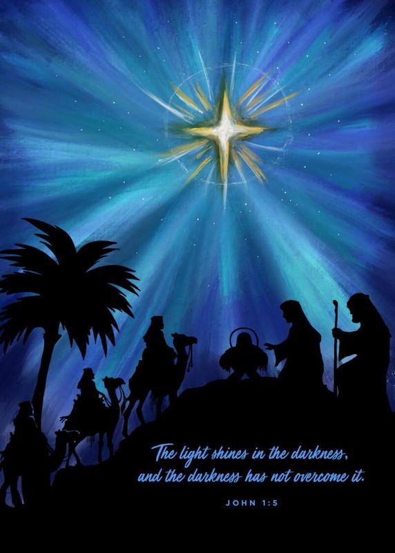 THE LIGHT SHINES IN THE DARKNESS NOT OVERCOME John1:5 NATIVITY PRINT 8 X 10 INCH