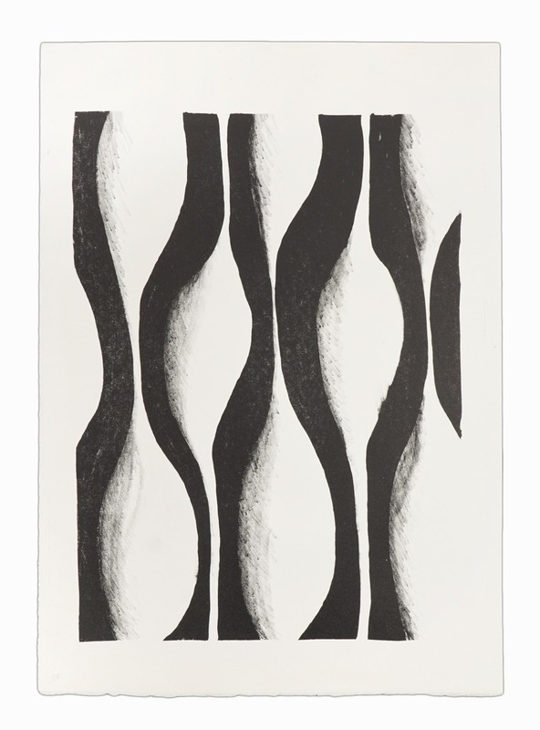Abstract Lithograph on Paper Black and White Print Mid Century Vintage Geometric