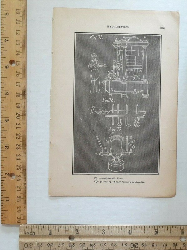 Antique Print (1878) #484 – Blackboard Drawings of Physics Principles p283/284