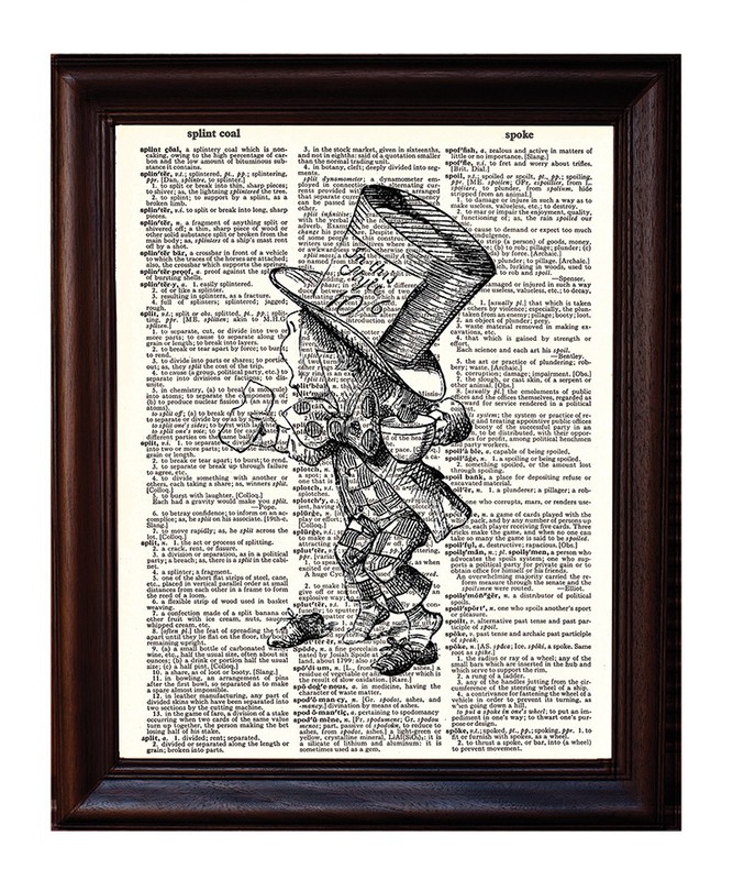 Mad Hatter no Shoes – Dictionary Art Print Printed On Authentic Vintage