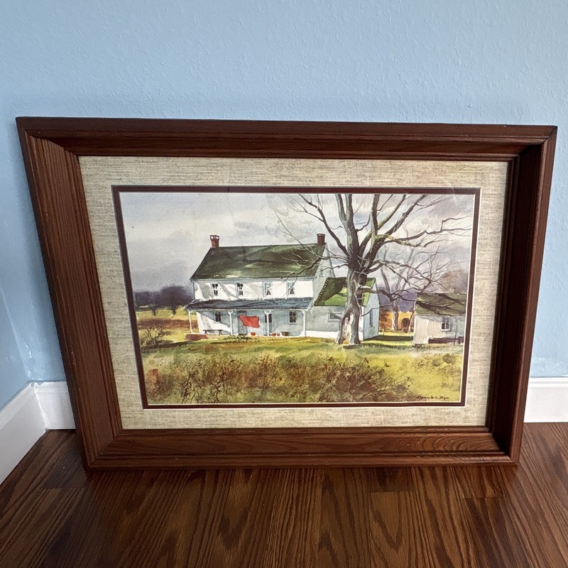 Framed Matted Landscape Art Print House Landscape Wall Decor, Single Piece gallery
