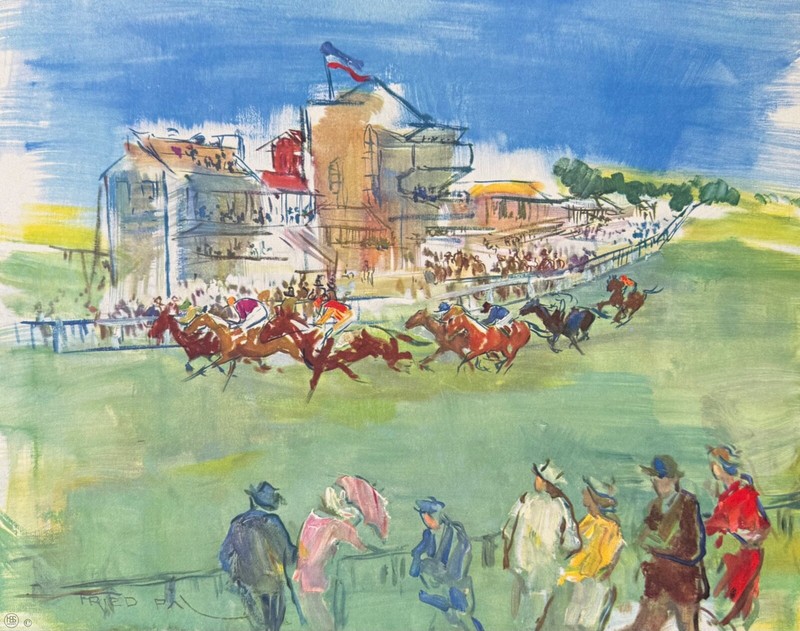 Vintage Early 20th Century 11×14 Watercolor Art Print Race Track, Horse Racing