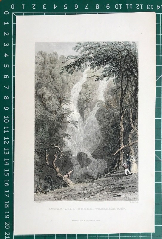 1833 Antique Print; Stockghyll Force, Cumbria after Thomas Allom gallery