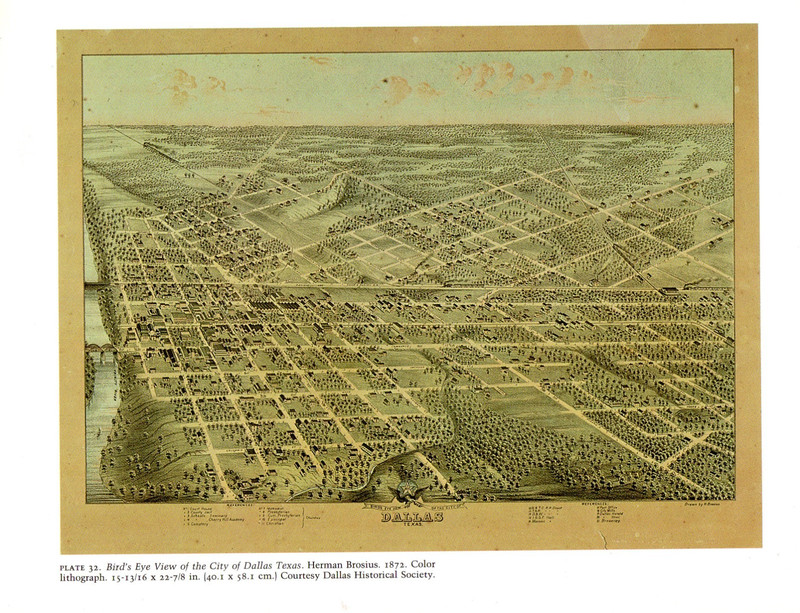 1976 Vintage CITY "BIRDS EYE VIEW DALLAS TEXAS (1872) Color Art Print Lithograph