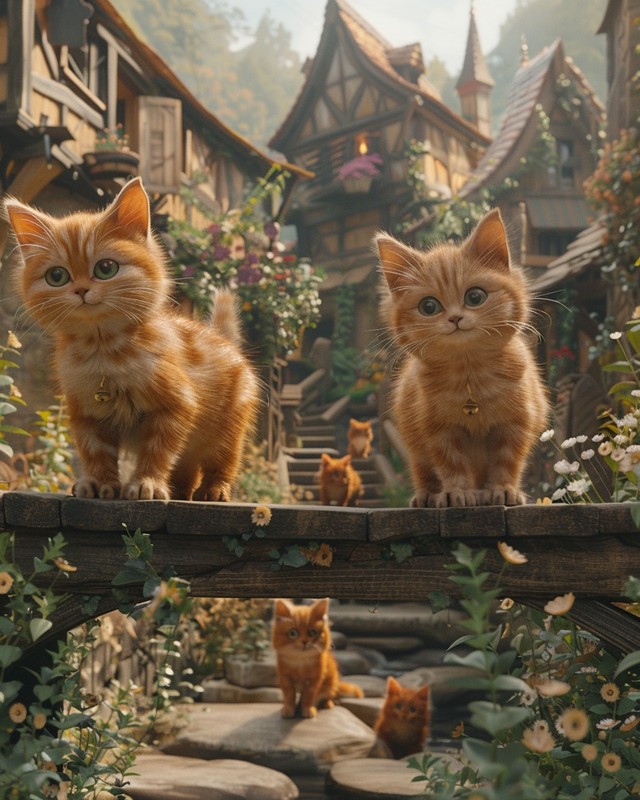 8×10 Art Print Fence Garden Kittens Sitting Two – 21700854