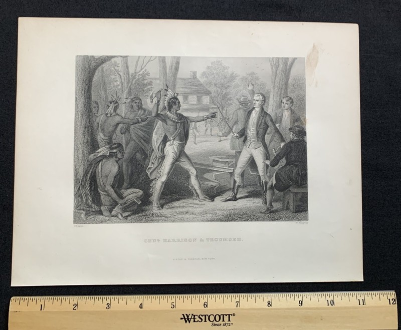 steel engraving Gen Harrison & Tecumseh Kispoko Shawnee Prophetstown America 250