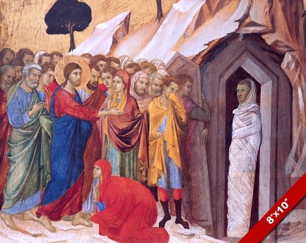 JESUS MIRACLE OF RAISING LAZARUS FROM THE DEAD PAINTING ART REAL CANVAS PRINT