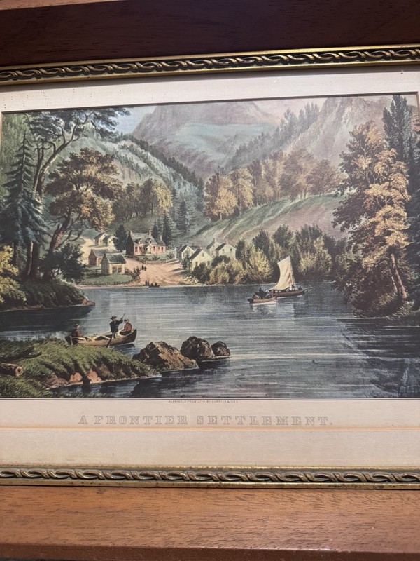 Currier & Ives "A Frontier Settlement" Licensed Litho Print Matted & Framed gallery